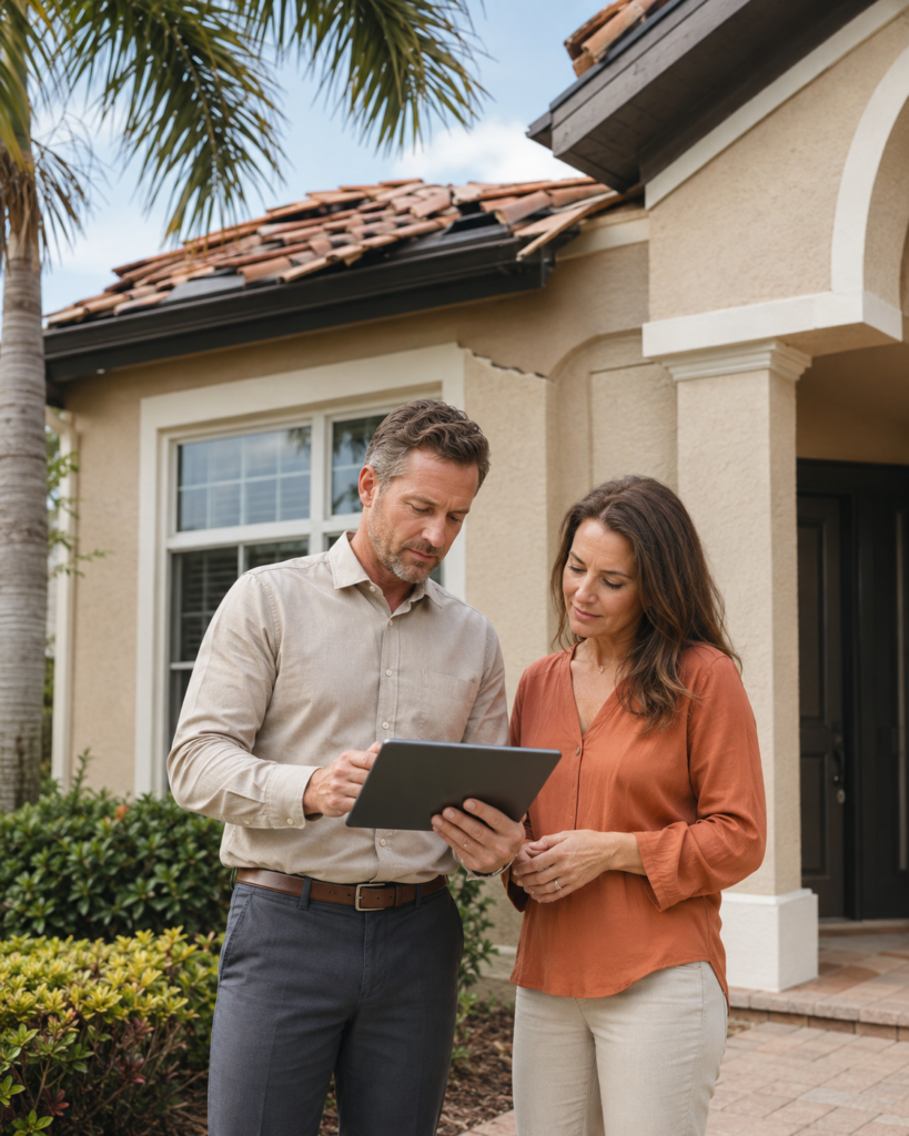 Public adjuster reviewing property damage with a Florida homeowner
